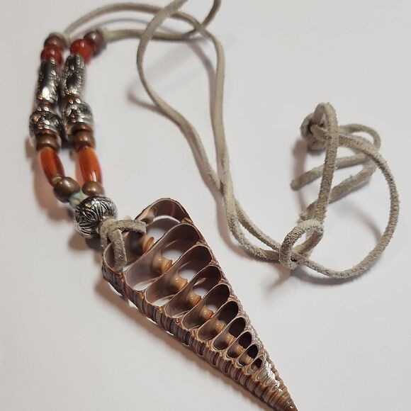 Bohemian Shell Pendant Necklace with Silver Accents - Picture 1 of 5